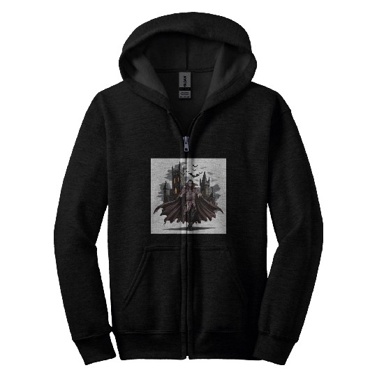 Vampire Count Gothic Castle Print Zip Hoodies