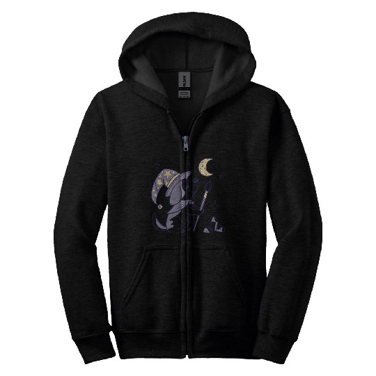 Mystical Moon Wizard Illustration Zip Hoodies
