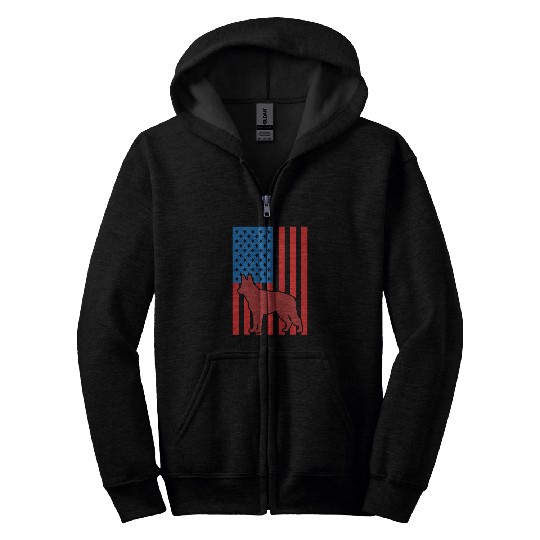 German Shepherd US Flag Zip Hoodies