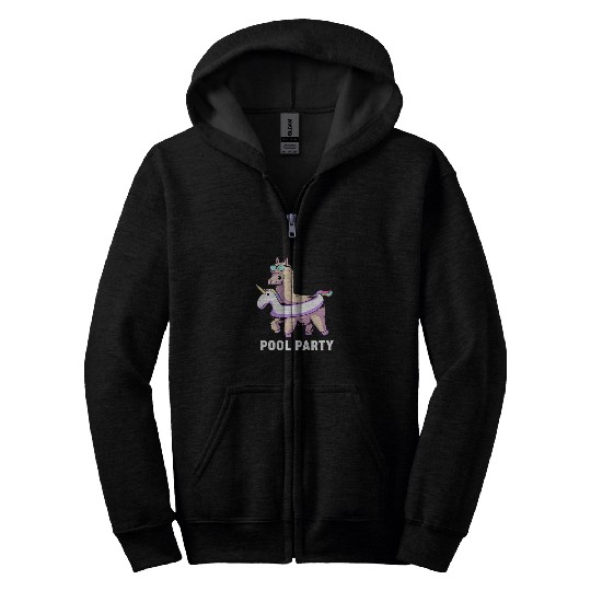 Pool Party Squad Summer Llama Unicorn Zip Hoodies