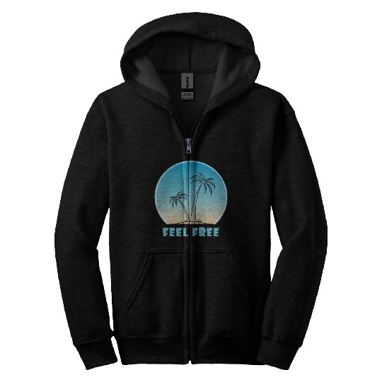 Tropical Sunset Palm Illustration Zip Hoodies