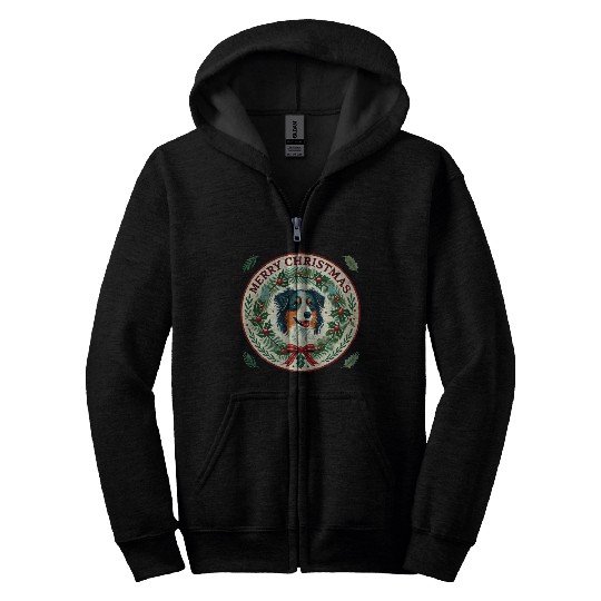 Merry Christmas Australian Shepherd Zip Hoodies