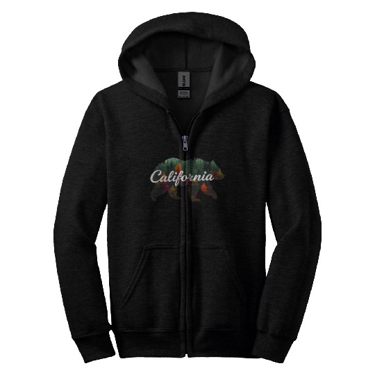 California Bear Forest Scene Zip Hoodies