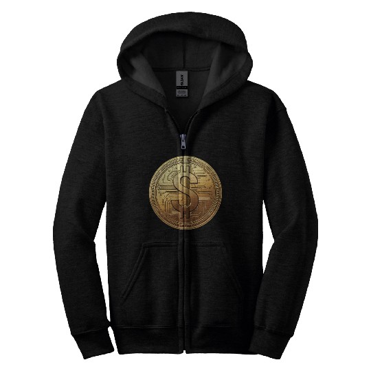 Golden Bitcoin Design Zip Hoodies