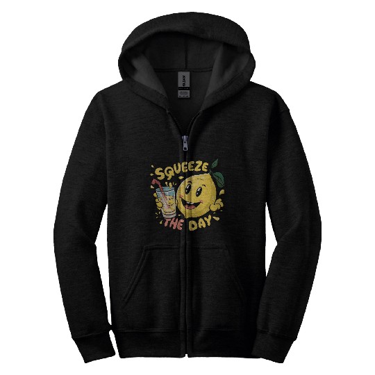 Squeeze The Day Lemon Cartoon Zip Hoodies