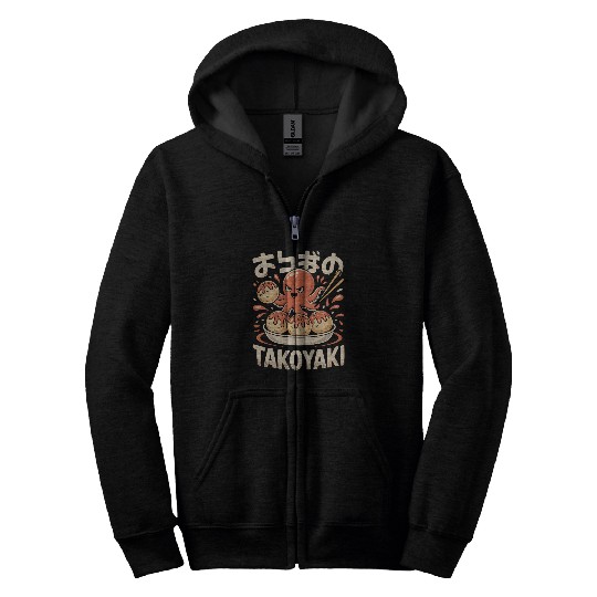 Octopus Serving Takoyaki Illustration Zip Hoodies