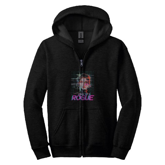 Futuristic Digital Rogue Illustration Zip Hoodies