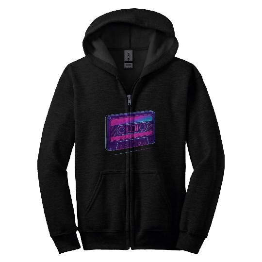 Neon Cassette Tape Retro Design Zip Hoodies