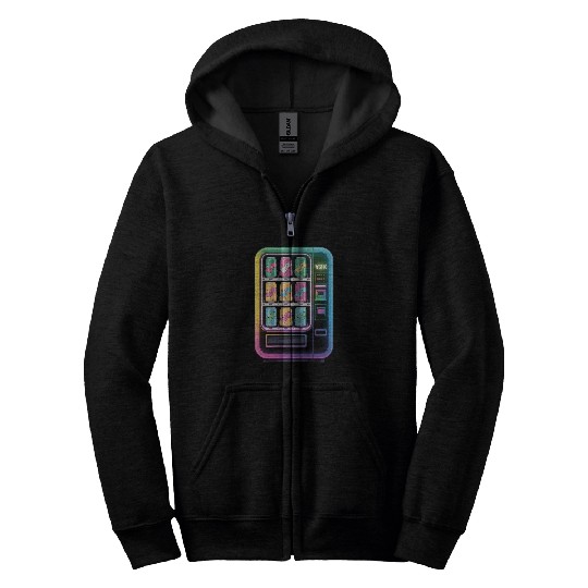 Y2K Cyber Vending Machine with Iridescent Drinks Zip Hoodies