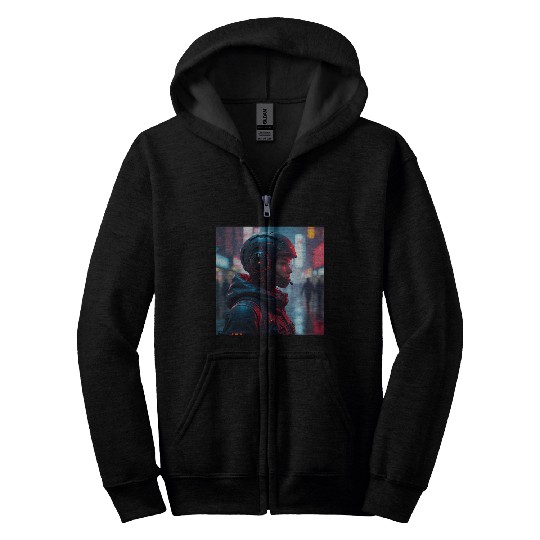 Futuristic Cyberpunk Nightscape Zip Hoodies
