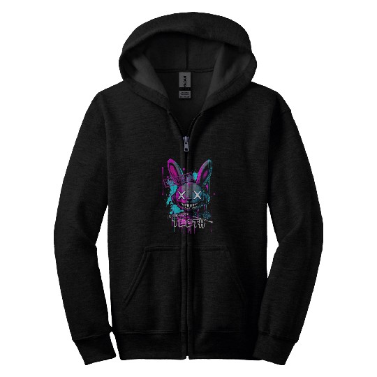 Graffiti Bunny Teeth Streetwear Zip Hoodies
