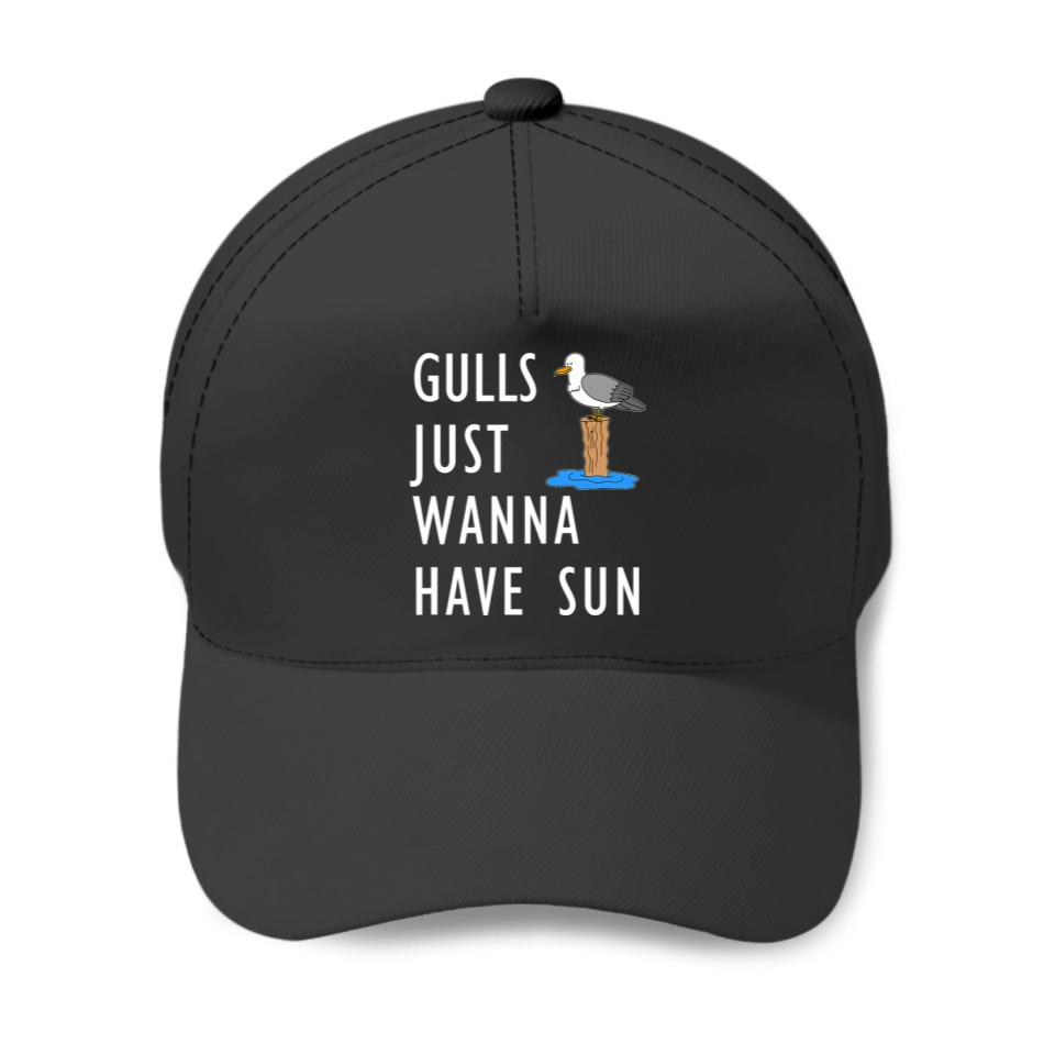Gulls Just Wanna Have Sun Cartoon Seagull Beach Pun 2 Baseball Caps