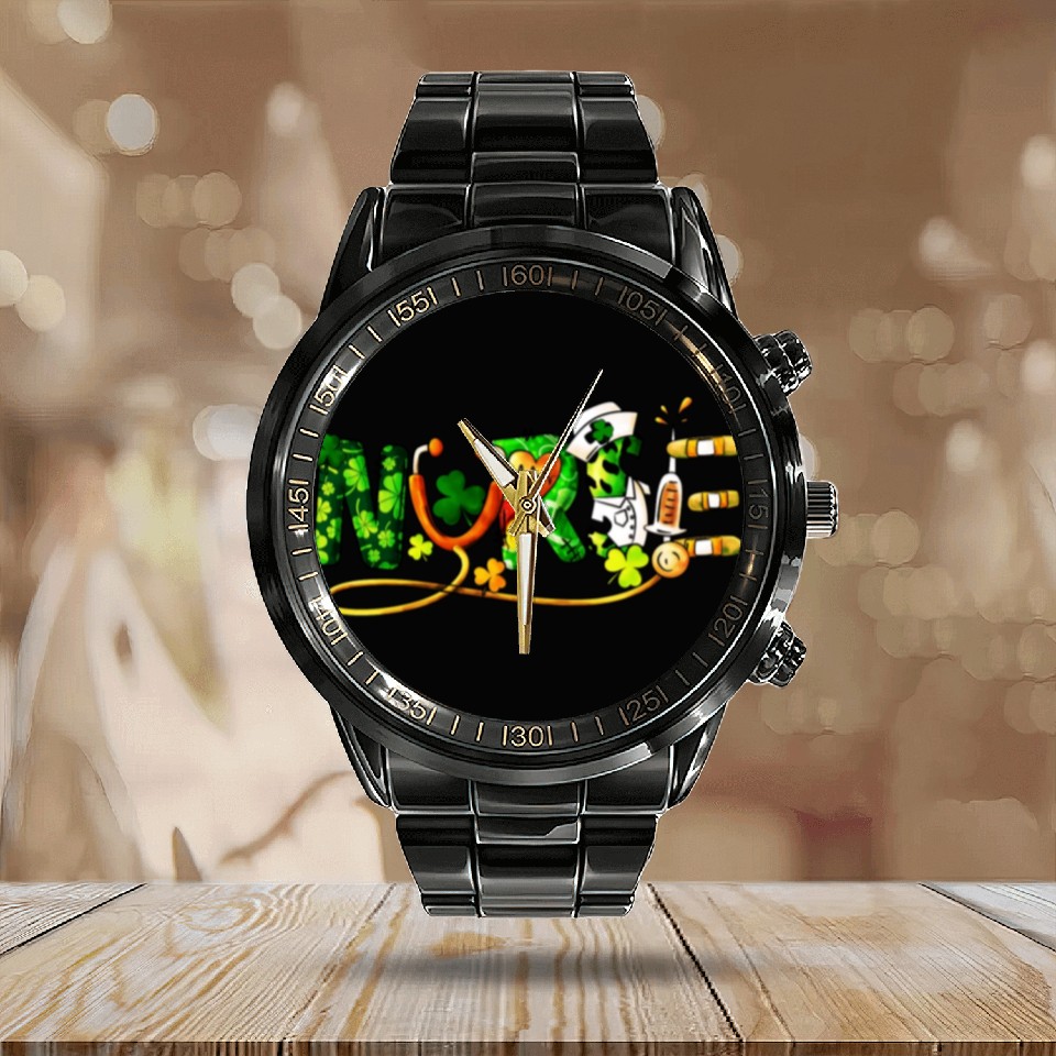 Discover St Patricks Day, Nurse Calendar Steel Band Watch