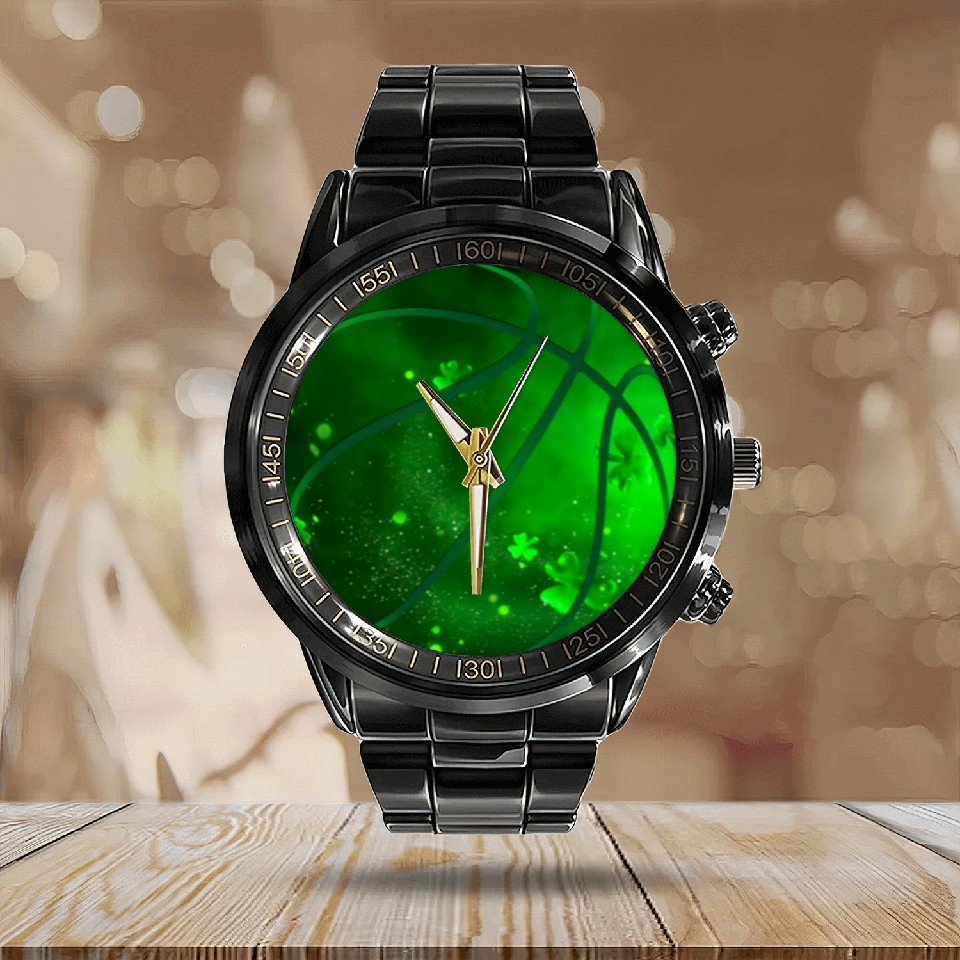 Discover Basketball Shamrock Lucky Clover Irish St Patrick Calendar Steel Band Watch