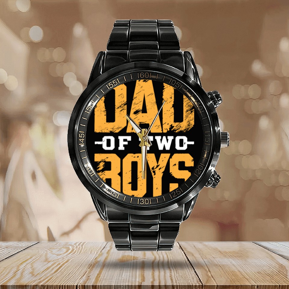 Discover Dad of 2 Boys Daddy Funny Father's Day Calendar Steel Band Watch