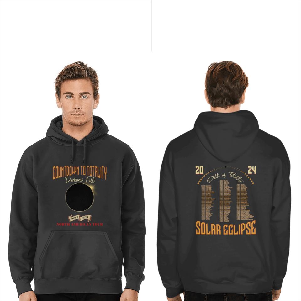 Total Solar Eclipse Double Sided Hoodies April 8th 2024, Rock Concert Tour Double Sided Hoodies with Path of Totality Cities