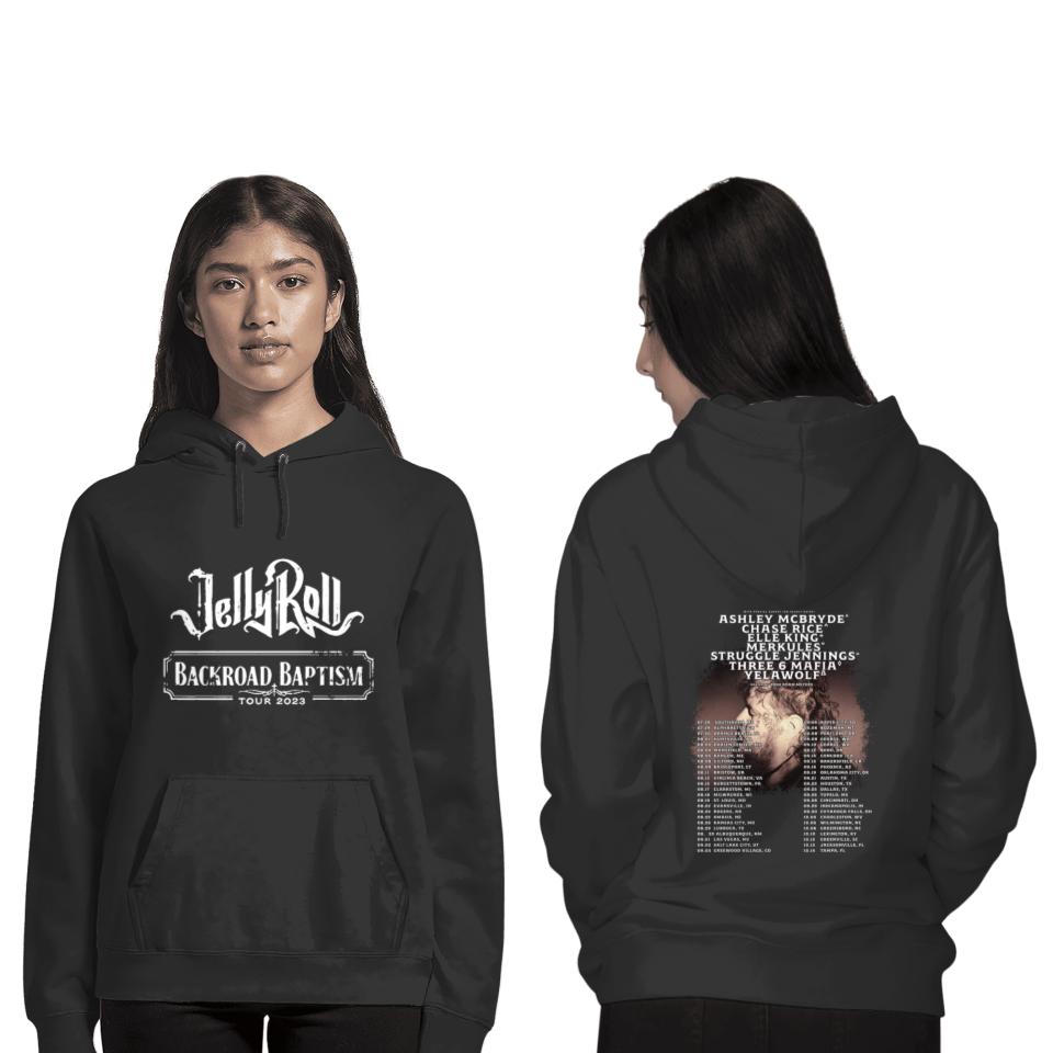 Jelly Roll Backroad Baptism 2023 Tour Double Sided Hoodies, Music 2023 Tour Double Sided Hoodies, Jelly Roll Concert 2023