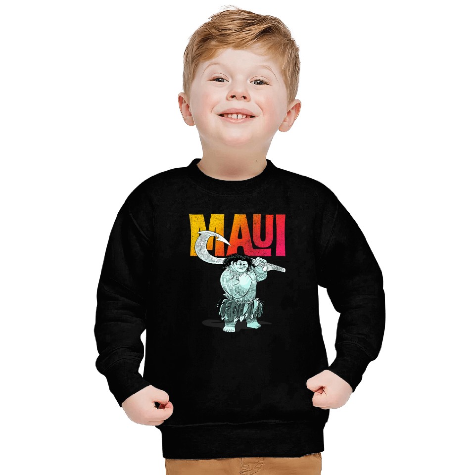 Disney Moana Maui Gradient Text Tough Pose Portrait Sweatshirts