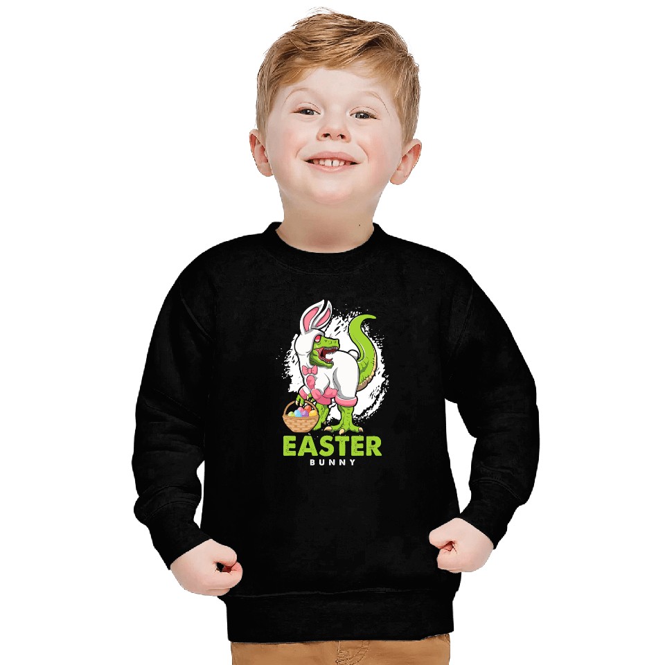 Dinosaur Dino Christian Happy Easter Bunny TRex Dino Rabbit Egg Hunt Religion Jesus Sweatshirts