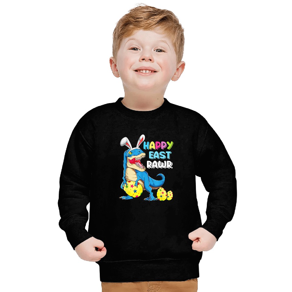 Dinosaur Dino Happy Eastrawr T Rex Dinosaur Bunny Easter Egg Kids Boys Sweatshirts