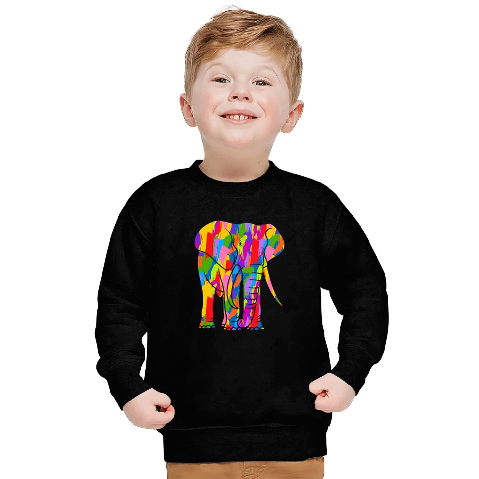 Elephants Lover Art Rainbow Color Animal Art Sweatshirts