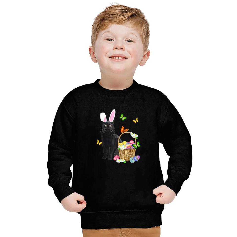 black cats Paws Bunny Hat Rabbit Easter Eggs Basket Egg Hunting Sweatshirts