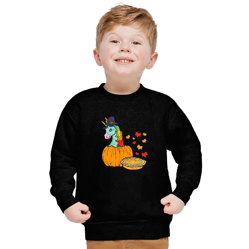Unicorns Cute Unicorns vintages Rainbow Pumpkin Cakes Fall Maple Leaves Sweatshirts