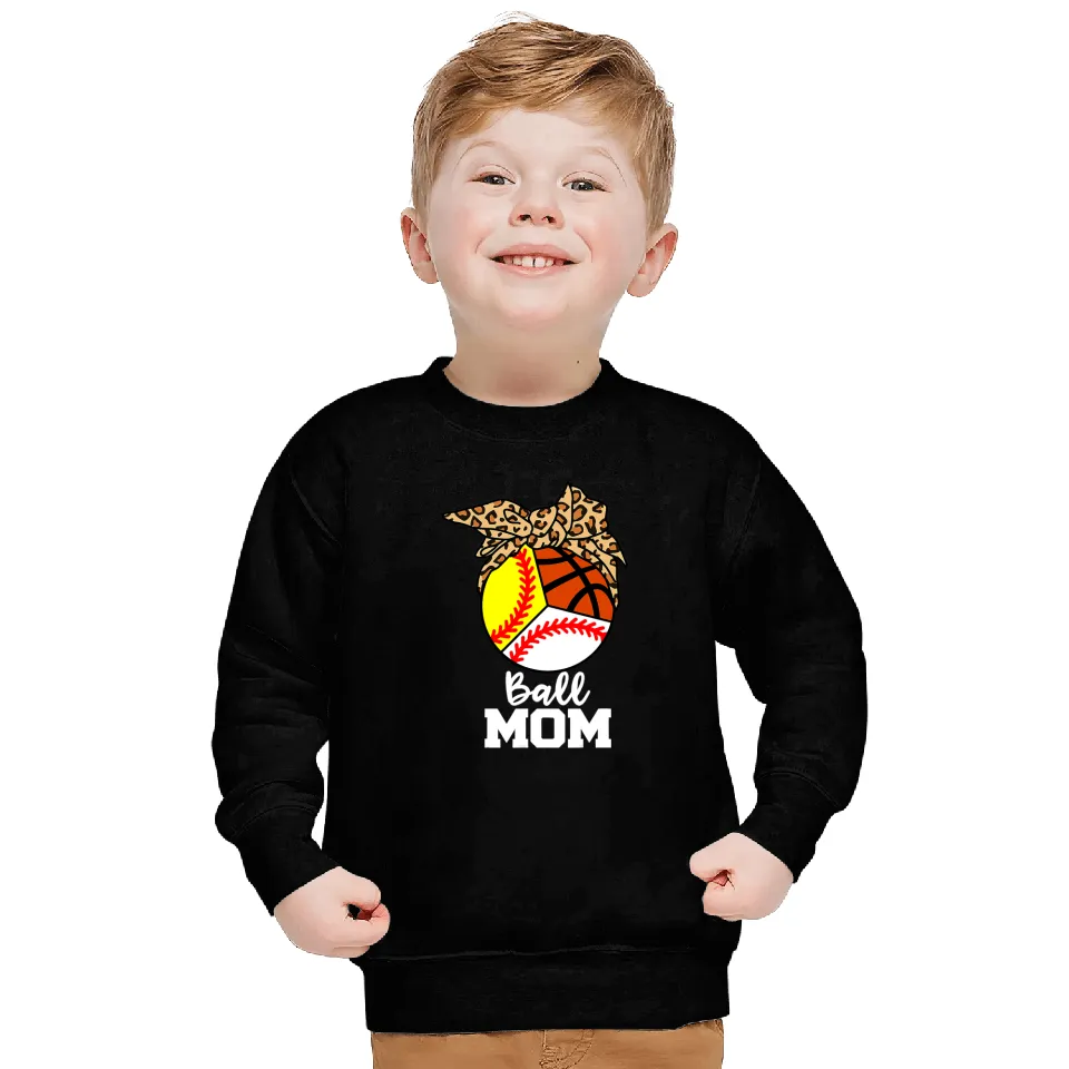 Baseball Gift Softball Ball Mom Funny Baseball Softball Basketball Leopard Mom Sweatshirts