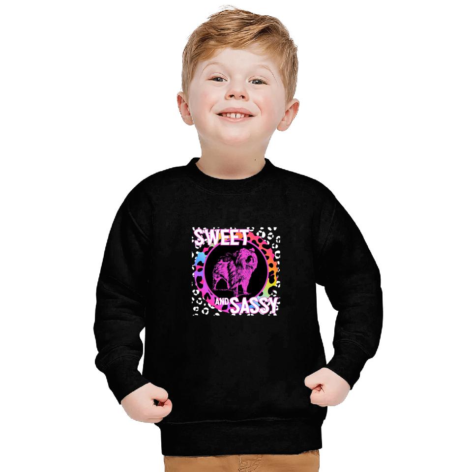 Cute Chow Dog 90s Nostalgia Rainbow Leopard Print Tropical Sweatshirts