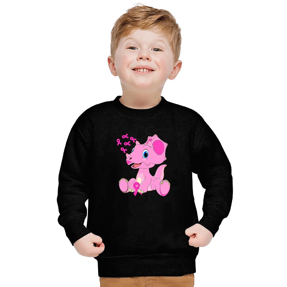 Dinosaur Dino Breast Cancer Triceratops Dinosaur Ribbon Boy Sweatshirts