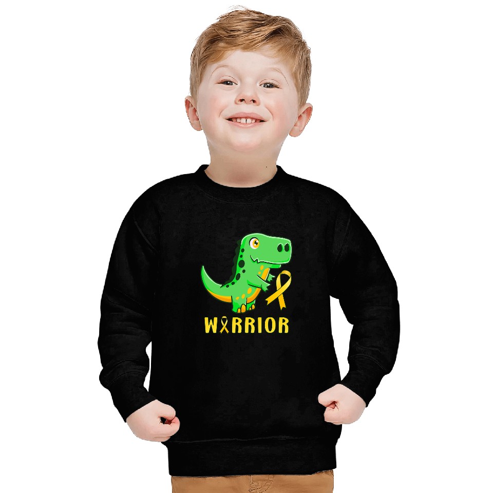 Dinosaur Dino Warrior Trex Dinosaur Childhood Cancer Awareness ribbon Sweatshirts