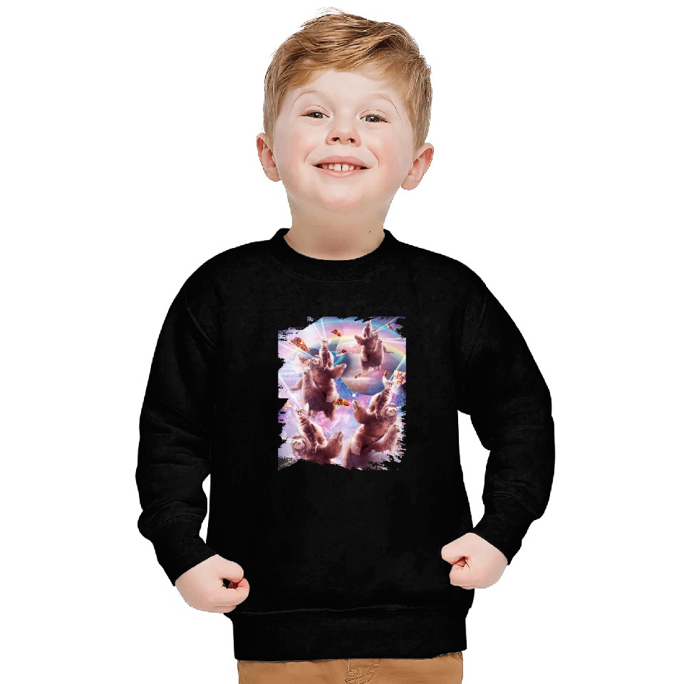 Sloth Gift Space Cat Sloth Llama Riding Rainbow Laser Eyes Sweatshirts