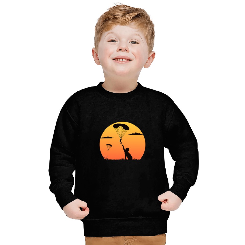 black cats Paws Skydiver With Cat Cool Funny Skydiving Sweatshirts
