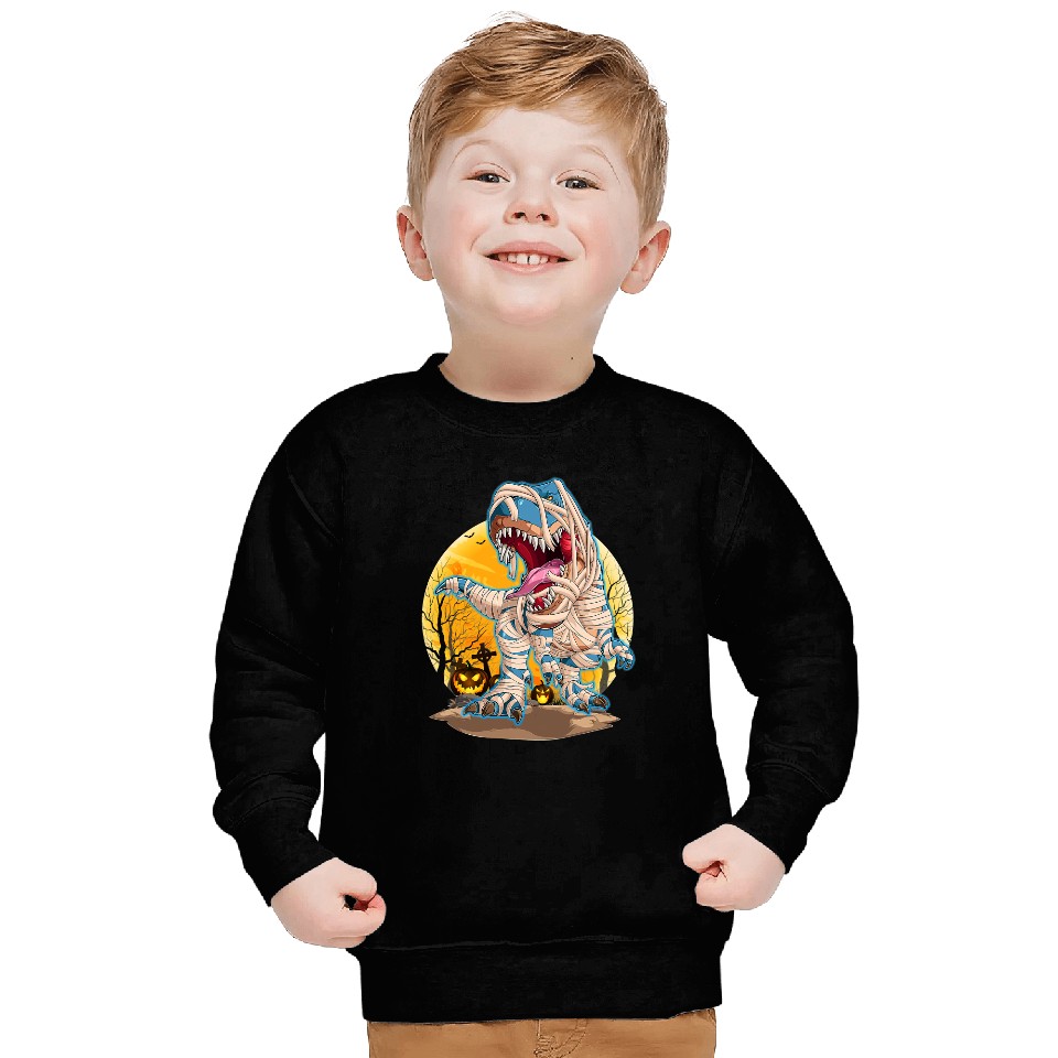 Dinosaur Dino Mummy Dinosaur T Rex Pumpkin Full Moon Halloween Costume Sweatshirts