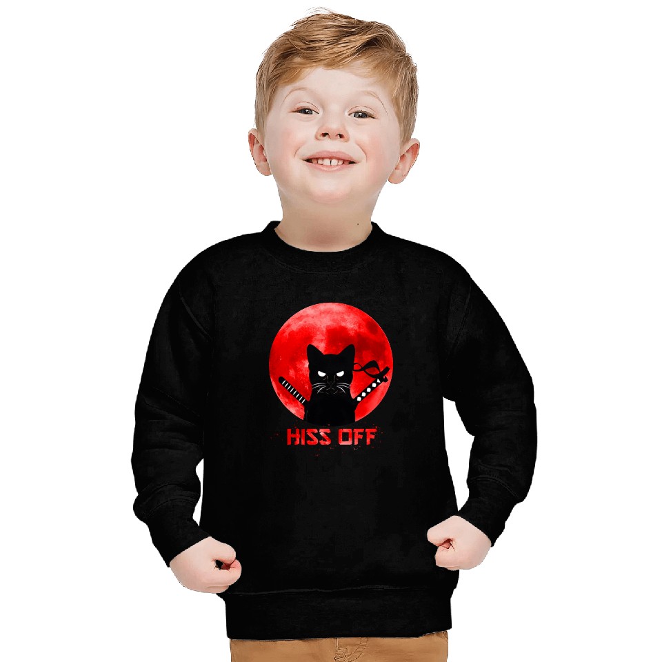 black cats Paws Kitty Ninja Red Moon Hiss Off Sweatshirts