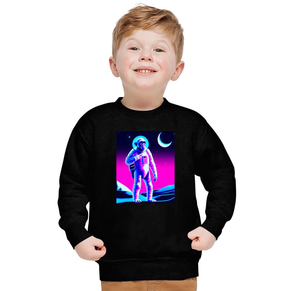 Space Vaporwave Aesthetic Synthwave astronaut chimpanzee Sweatshirts