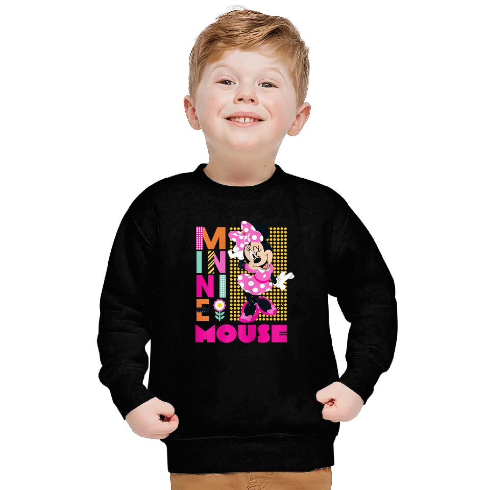 Disneyss Minnie Mouse Smiling Polka Dot Retro Logo Stack Sweatshirts