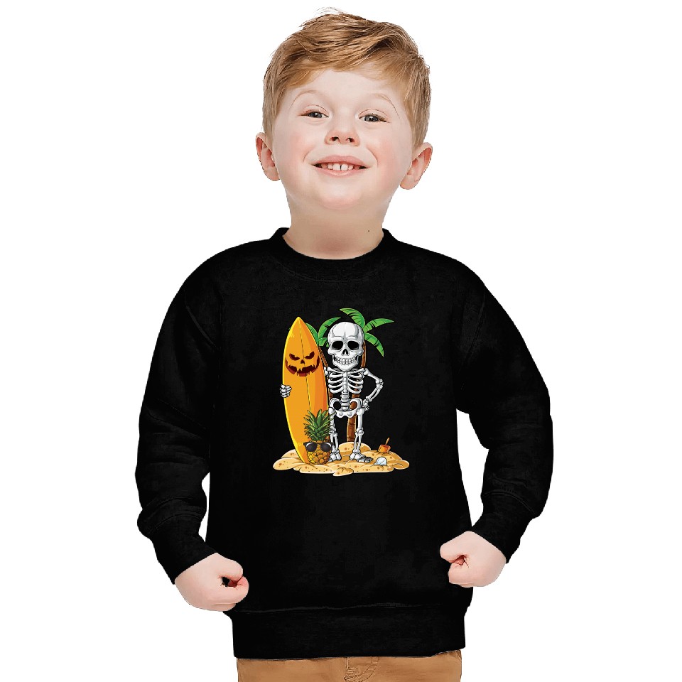 Skeleton Surfing Halloween Hawaii Surfer Sweatshirt
