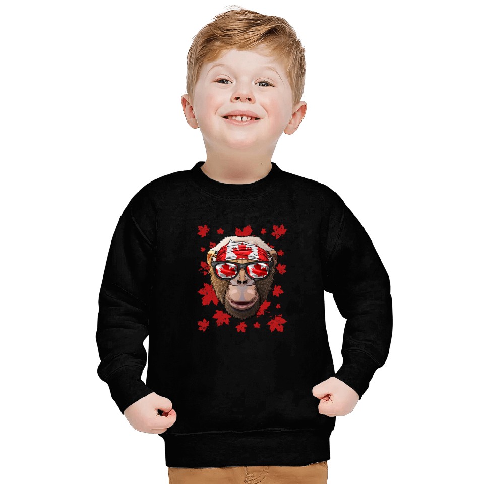 Canadian Chimpanzee Patriotic Canada Flag Maple Leaf Pride Sweatshirts