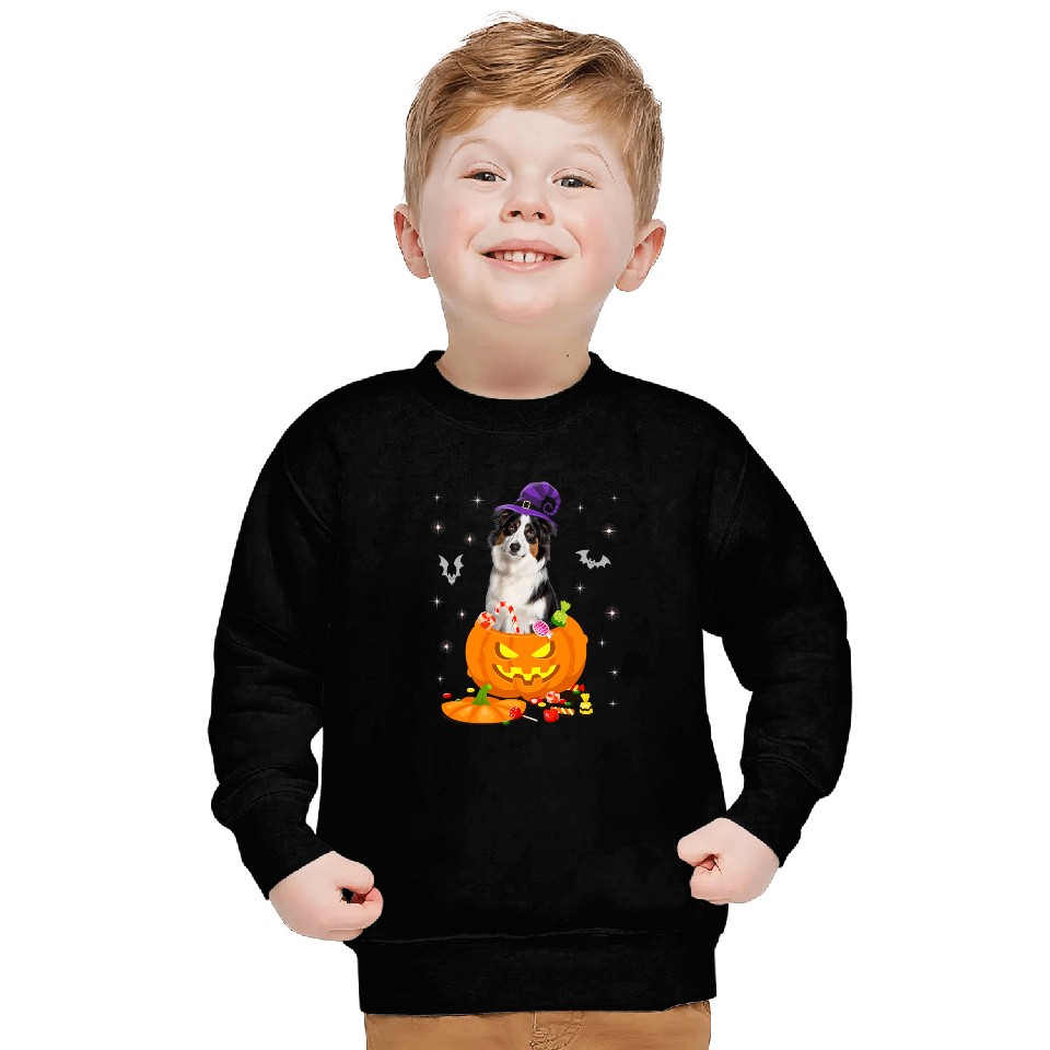 Aussie Halloween Pumpkin Australian Shepherd Halloween Hat Sweatshirts