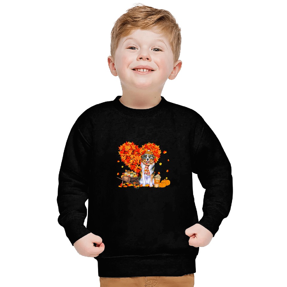Australian Shepherd Autumn Fall Leaves Pumpkin Dog Lover Sweatshirts