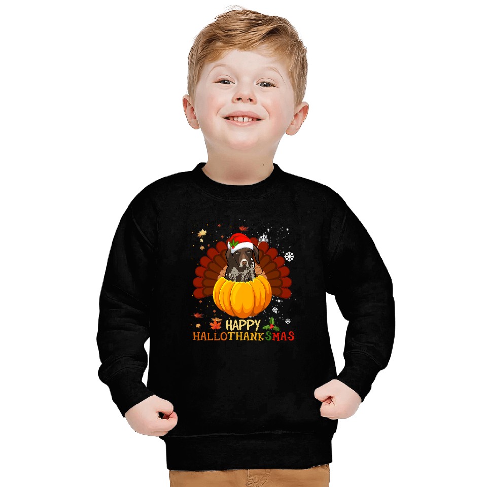 Dog German Shorthaired Pointer Dog Lovers Happy Hallothanksmas Sweatshirts