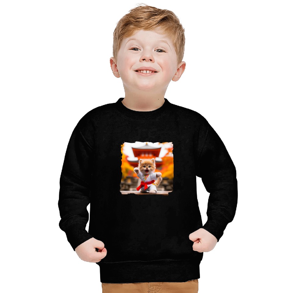 Karate kitten karategi autumn Japanese temple martial arts Sweatshirts