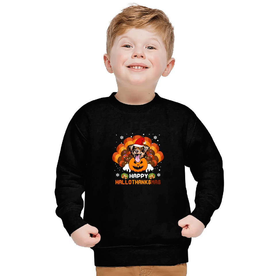 Australian Shepherd Halloween Christmas Happy Hallothanksmas Sweatshirts