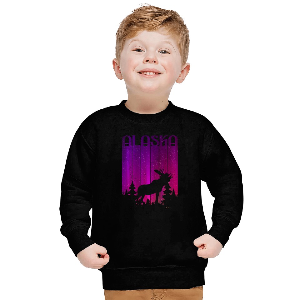 Alaska Moose Aurora Borealis Vacation Trip Alaskan Landscape Sweatshirts