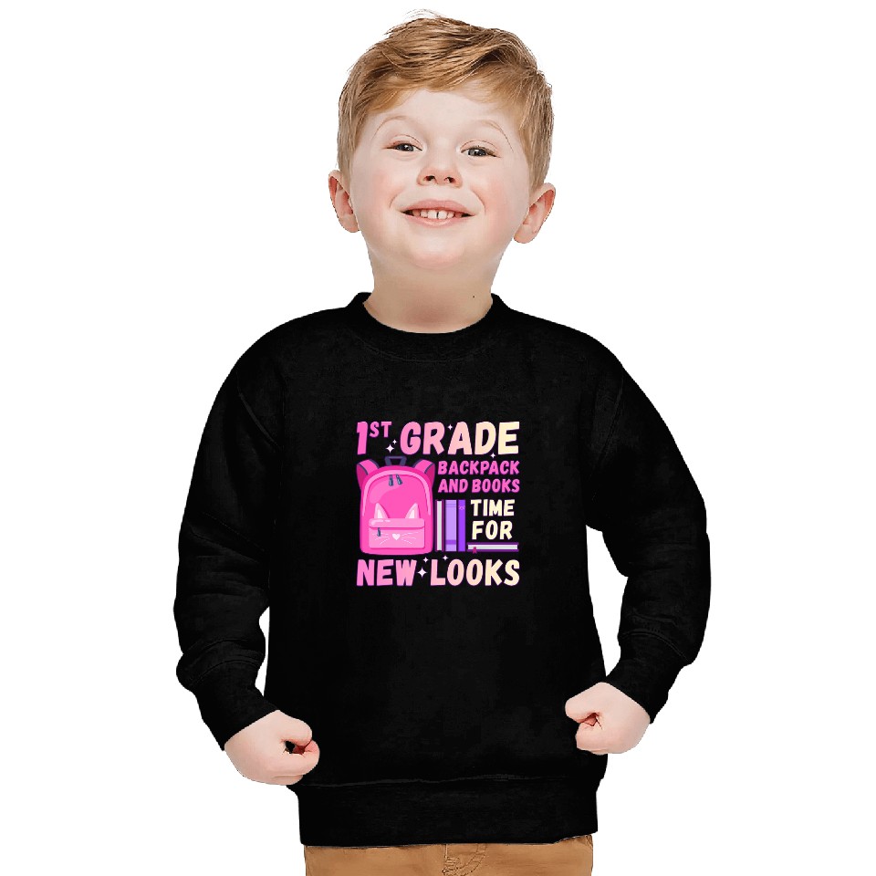 Back To School 1st Grade Girl Pink School Backpack cat Sweatshirts