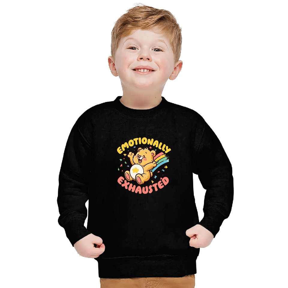Emotionally Exhausted Adorable Bear with Colorful Rainbow Sweatshirts