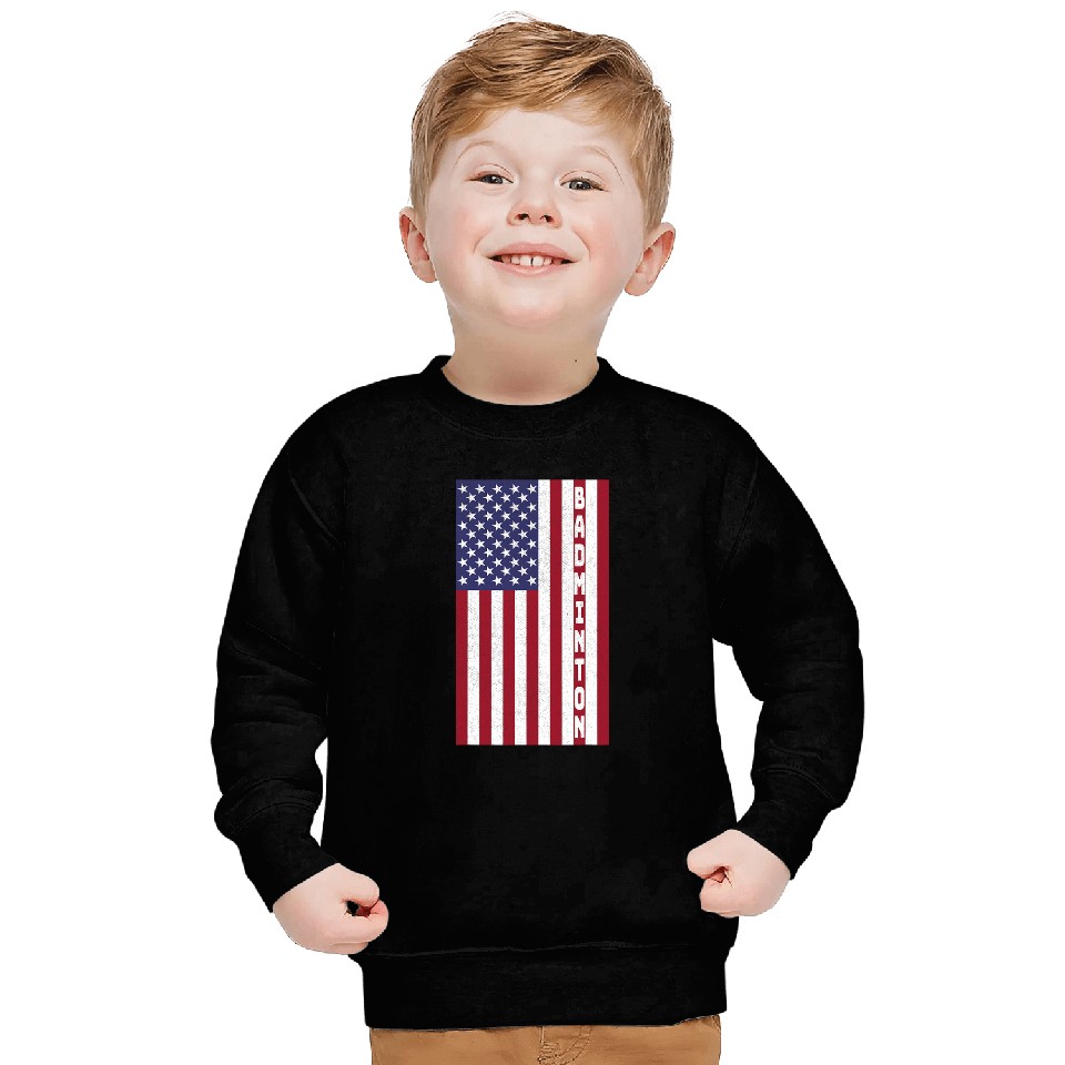 Patriotic Badminton American Flag Design Halftone Graphic Sweatshirts