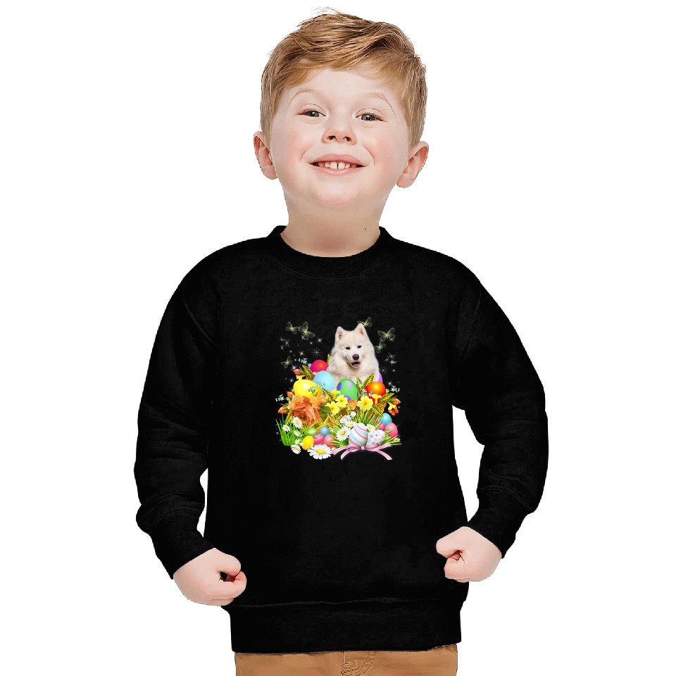 Dog Samoyed Bunny Dog With Easter Eggs Basket Cool Sweatshirts