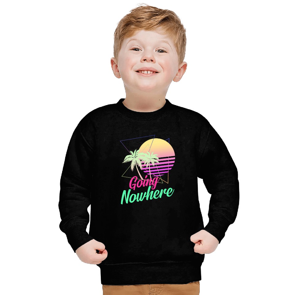 Going Nowhere Retro 1980s 1990s Palm Trees Sunset Beach Art Sweatshirts